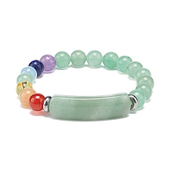 Зеленый Авантюрин Прямоугольный браслет из натурального зеленого авантюрина и смешанных камней, украшенный бусинами, украшения чакры йоги для женщин, внутренний диаметр: 2-1/8 дюйм (5.5 см)