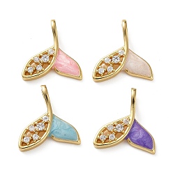 Настоящее золото 18K Латунные микропаве прозрачные подвески с фианитом, прелести рыбий хвост, с эмалью, реальный 18 k позолоченный, реальный 18 k позолоченный, 16x15x4.5 мм, отверстие : 2x3.5 мм