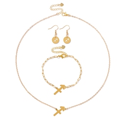 Стрелец Комплекты женских браслетов из сплава созвездий, серег и ожерелий с подвесками, золотые, Стрелец, 33x12 мм, 170 мм, 450 мм