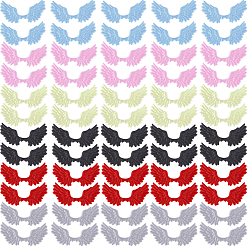 Mixed Color 60Pcs 6 Colors Satin Computerized Embroidery Cloth Iron on/Sew on Patches, Costume Accessories, Appliques, Wing, Mixed Color, 35x73x0.5mm, 10pcs/color