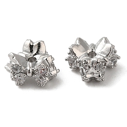 Real Platinum Plated Brass Micro Pave Cubic Zirconia Spacer Beads, Nickel Free, Bowknot, Real Platinum Plated, 6.8x6.8x4.5mm, Hole: 1mm