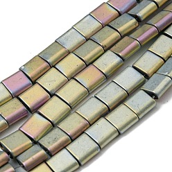 Светло-зеленый Гальванические немагнитная синтетический гематит бисер пряди, квадратный, матовый стиль, 2-луночное, светло-зеленый, 6x6x3 мм, отверстие : 1.2 мм, около 69 шт / нитка, 15.55 дюйм (39.5 см)