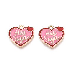 Красный Подвески из эмали и сплава, сердце со словами-подвесками, золотые, без кадмия, без никеля и без свинца, красные, 17.5x18x2.5 мм, отверстие : 1.8 мм