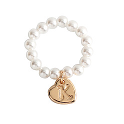 Letter K Пластиковые кольца с имитацией жемчуга и сплавом, золотые, Письмо K, 20 мм