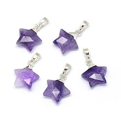 Аметист Природный аметист прелести, с длинными латунными накладками, граненые, звезда, серебряные, 14x13x5 мм, отверстие : 3.5x5.5 мм