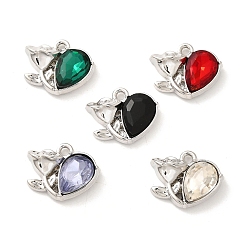 Платина Подвески из сплава , сердце, с горным хрусталем и стеклом, стойки покрытие, без свинца, без кадмии и без никеля, граненые, платина, 13.5x17x5 мм, отверстие : 1.6 мм