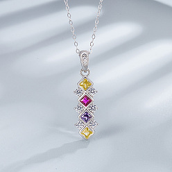 Платина Ромб 925 ожерелья из стерлингового серебра с разноцветными кубическими циркониями для женщин, платина, 15.75 дюйм (400 мм)