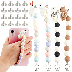 Mixed Color 4 Sets 4 Style Acrylic Beaded Moblie Straps, with Alloy Findings, Mixed Shapes, Mixed Color, 190~205x13.5~14mm, 1set/style