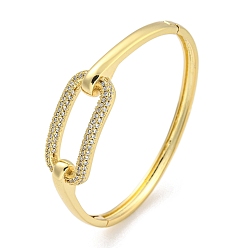 Golden Rectangle Brass Micro Pave Clear Cubic Zirconia Hinged Bangles for Women, Golden, Inner Diameter: 2-1/4 x 2-3/8inch(5.55x6.05cm)