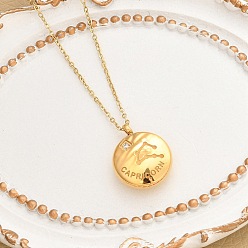 Козерог 304 ожерелья с подвесками в виде созвездий из нержавеющей стали с прозрачным кубическим цирконием, золотые, Козерог, 15.75 дюйм (40 см)