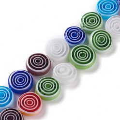 Разноцветный Бусы лэмпворк ручной работы, плоские круглые с вихрем, красочный, 11.2~12.7x3.8~4.2 мм, Отверстие : 1.2 мм, около 32 шт / нитка, 14.57'' (37 см)