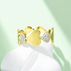 Настоящее золото 18K 304 кольца из нержавеющей стали со стразами, ионное покрытие (ip), сердце, реальный 18 k позолоченный, 8 мм, внутренний диаметр: 17 мм