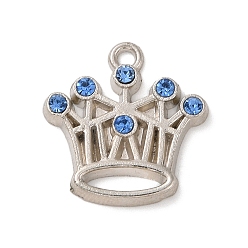 Platinum Alloy Pendants, with Glass Rhinestone, Crown, Platinum, 21x20x3mm, Hole: 1.8mm