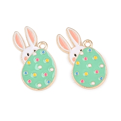 Зеленый Подвески из сплава , с эмалью, Пасхальное яйцо с подвесками в виде кролика, золотой свет, зелёные, 26x19x1 мм, отверстие : 1.8 мм