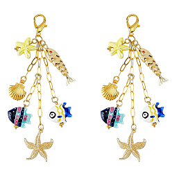 Golden 2Pcs Handmade Porcelain & Alloy & Brass Pendant Decorations, with Alloy Lobster Claw Clasps, Golden, 125mm