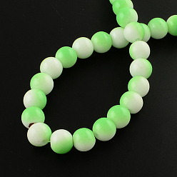 Lime Green Two-Color Baking Painted Glass Bead Strands, Round, Lime Green, 8mm, Hole: 1.3~1.6mm, about 104pcs/strand, 32.7 inch
