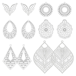 Нержавеющая Сталь Цвет 36 шт. 6 стили кайт круглый каплевидный 304 и 201 люстра из нержавеющей стали компоненты ссылки, гравированные металлические украшения, цвет нержавеющей стали, 27~59.5x25~40x0.2~0.3 мм, отверстие : 1.2~1.8 мм, 6 шт / стиль