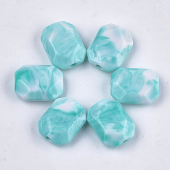 Темно-бирюзовый Акриловые бусины, Стиль имитация драгоценных камней, два тона, граненые, прямоугольные, темные бирюзовый, 24x18.5x8.5 мм, Отверстие : 3 мм , около 175 шт / 500 г