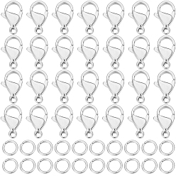 Нержавеющая Сталь Цвет 100шт 304 застежки-карабины из нержавеющей стали, с 100 шт. 304 соединительными кольцами из нержавеющей стали, для изготовления ювелирных изделий своими руками, цвет нержавеющей стали, 12x7x3.5 мм, отверстие : 1.5 мм