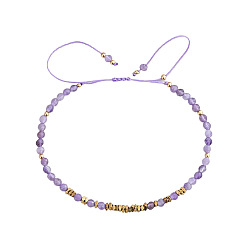 Аметист Регулируемые плетеные браслеты из натуральных аметистовых бусин, внутренний диаметр: 11.02 дюйм (28 см)