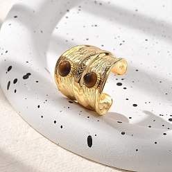 Настоящее золото 18K Натуральный тигровый глаз кольца палец, 304 широкие открытые манжеты из нержавеющей стали для женщин, реальный 18 k позолоченный, 26 мм, регулируемый