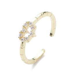 Настоящее золото 18K Открытое кольцо-манжета с полым сердцем из прозрачного кубического циркония, украшения из латуни для женщин, реальный 18 k позолоченный, размер США 8 1/2 (18.5 мм)