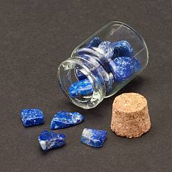 Lapis Lazuli Transparent Glass Wishing Bottle Decoration, with Natural Lapis Lazuli Chip Beads, 22x34mm, Chip Beads: 6~16x5~10x2~8mm