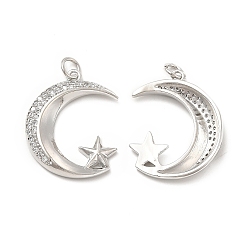 Платина Латунные микро проложить кубического циркония подвески, без кадмия, без никеля и без свинца, с целью перехода в кольце, Луна и звезды прелести, платина, 24x19x3.6 мм, отверстие : 2.5 мм
