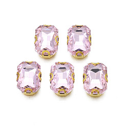 Pearl Pink Sew on Rhinestone, Transparent Glass Rhinestones, with Iron Prong Settings, Faceted, Rectangle, Pearl Pink, 14.5x11.5x6mm, Hole: 1mm
