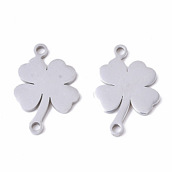 Нержавеющая Сталь Цвет Устойчивы к потускнению 201 соединители из нержавеющей стали, лазерная резка, клевер, цвет нержавеющей стали, 16x11x1 мм, отверстие : 1.4 мм