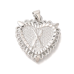 Letter X Стойки обшивки латунные подвески, без кадмия и без свинца, сердце с подвесками в виде буквы az, Письмо X, 24x22x3 мм, отверстие : 5x3.5 мм