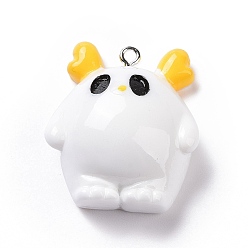 Белый Непрозрачные подвески смолы, эльфийские прелести, с платиновыми тоновыми железными петлями, белые, 32x27.5x13.5 мм, отверстие : 2 мм