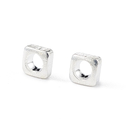 Silver Brass Beads, Long-Lasting Plated, Square, Silver, 2x2x1mm, Hole: 1mm