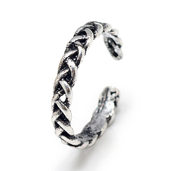 Antique Silver Adjustable Alloy Cuff Finger Rings, Weave, Size 6, Antique Silver, 16mm