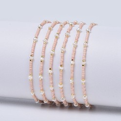 Розовый Регулируемые нейлоновые шнур плетеный браслеты из бисера, с японским бисером и жемчугом, туманная роза, 1-3/4 дюйм ~ 2-3/4 дюйм (4.6~7 см)