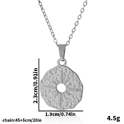 Серебро 304 Женские ожерелья из текстурированного диска из нержавеющей стали с подвеской в виде звезды, серебряные, 17.72 дюйм (45 см)