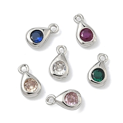 (52) Непрозрачная лаванда Латунные микро проложить кубического циркония прелести, слезинки, без кадмия и без свинца, долговечный, стойки покрытие, платина, разноцветные, 7.5x4.5x2 мм, отверстие : 1 мм