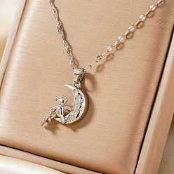 Серебро Милые латунные подвески в виде медведя и луны с блестящими кубическими цирконами для женщин, серебряные, 3 дюйм (15.75 см)