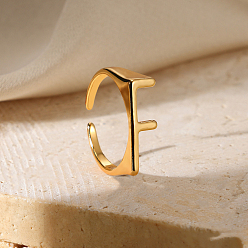 Letter F Регулируемые открытые манжеты из сплава, реальный 18 k позолоченный, Буква F, внутренний диаметр: регулируемый