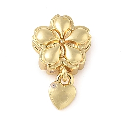Настоящее золото 18K Латунные подвески, цветок с подвесками в виде сердечек, долговечный, без свинца и без кадмия, реальный 18 k позолоченный, 13x8x4.5 мм, отверстие : 1.2 мм