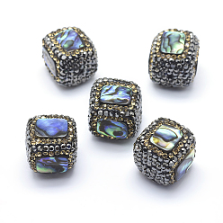 Разноцветный Ручной полимерной глины шариков Rhinestone, с кабошонами оболочки paua, кубические, гематит, красочный, 16 мм, отверстие : 1 мм