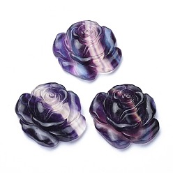 Fluorite Carved Natural Fluorite Pendants, Flower, 34x37.5x7.5mm, Hole: 0.7mm