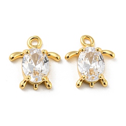 Настоящее золото 18K Латунь прелести, со стеклом, черепаха, реальный 18 k позолоченный, 12.5x11.5x3.5 мм, отверстие : 1.4 мм