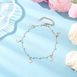 Луна Женские браслеты на ногу с круглыми бусинами из искусственного жемчуга и цепочкой из нержавеющей стали с кисточками, белые, золотые, луна, 304 дюйм (9-3/8 мм)