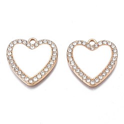 Белый Стойки обшивки сплава эмали подвески, с кристально горный хрусталь, без кадмия, без никеля и без свинца, золотой свет, сердце, белые, 21x21x2.5 мм, отверстие : 1.8 мм