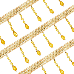 Gold Polyester Ribbon, with Plastic Beads, Trim for Curtain Home Decoration, Oval Pattern, Gold, 1 inch(25mm), 5.6~6m/bag
