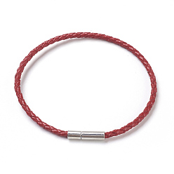 Rot Leder Schnur Armband machen, mit Messing-Schließen, Platin Farbe, rot, 7-1/2 Zoll (19cm)~8-1/8 Zoll (20.5cm), 3 mm