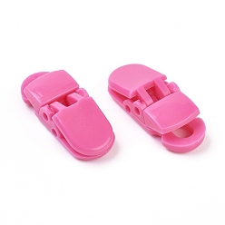 Hot Pink Eco-Friendly Opaque Solid Colour Plastic Baby Pacifier Holder Clip, Hot Pink, 32x12.5x9mm, Hole: 6.5x4.5mm