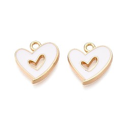 Белый Подвески из эмали и сплава, шарма сердца, золотые, белые, 16x15x2 мм, отверстие : 1.8~2 мм