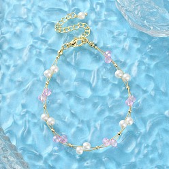 Pink Браслеты из искусственного жемчуга и стеклянных бусин для женщин, с 304 фурнитурой из нержавеющей стали, золотые, розовые, 6-7/8 дюйм (17.6 см)